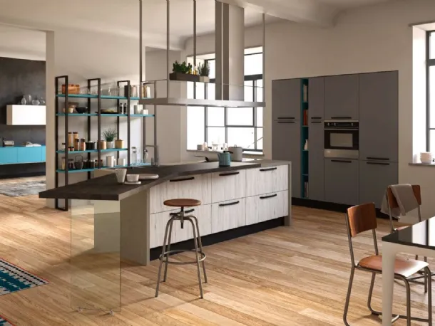 Cucina Design con penisola Faro in Rovere sbiancato di Aran