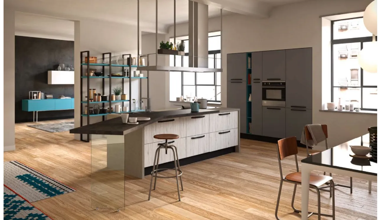 Cucina Design con penisola Faro in Rovere sbiancato di Aran