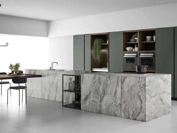 Cucina Design con doppia isola in HPL Pietra Aspen 002 di Doimo Cucine