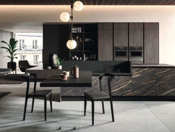 Cucina Design con penisola Bijou in grès cava noir desir di Aran