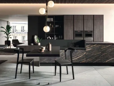 Cucina Design con penisola Bijou in grès cava noir desir di Aran