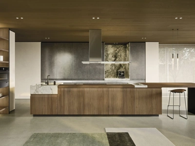 Cucina Design con isola C02 in legno e laccato di Copat Life