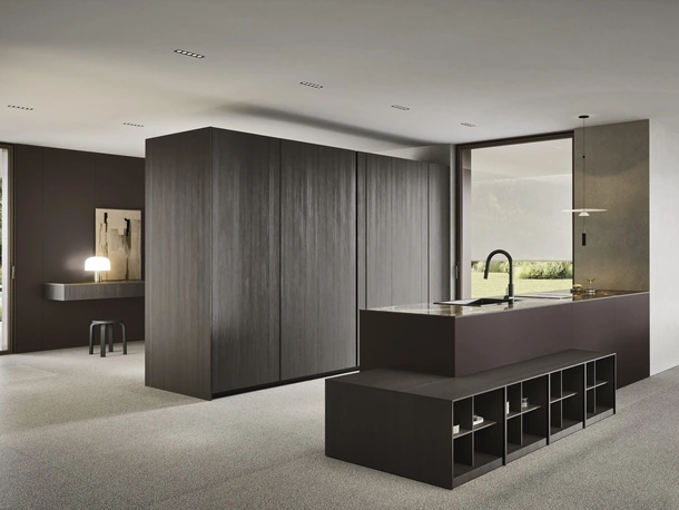 Cucina Design con penisola C04 in laccato e legno di Copat Life
