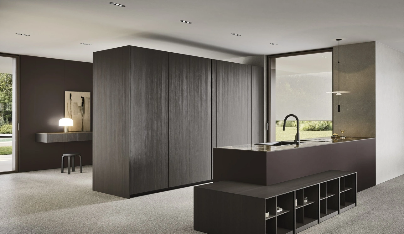 Cucina Design con penisola C04 in laccato e legno di Copat Life