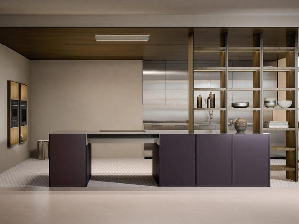 Cucina Design con penisola C07 in laccato, legno e acciaio di Copat Life