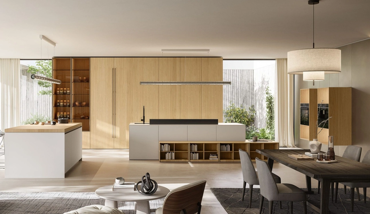 Cucina Design con isola C12 in laccato e legno di Copat Life