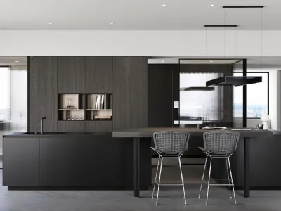 Cucina Design con isola in laccato satinato e rovere moro Sistemi 3|1|A22 di Copat Life