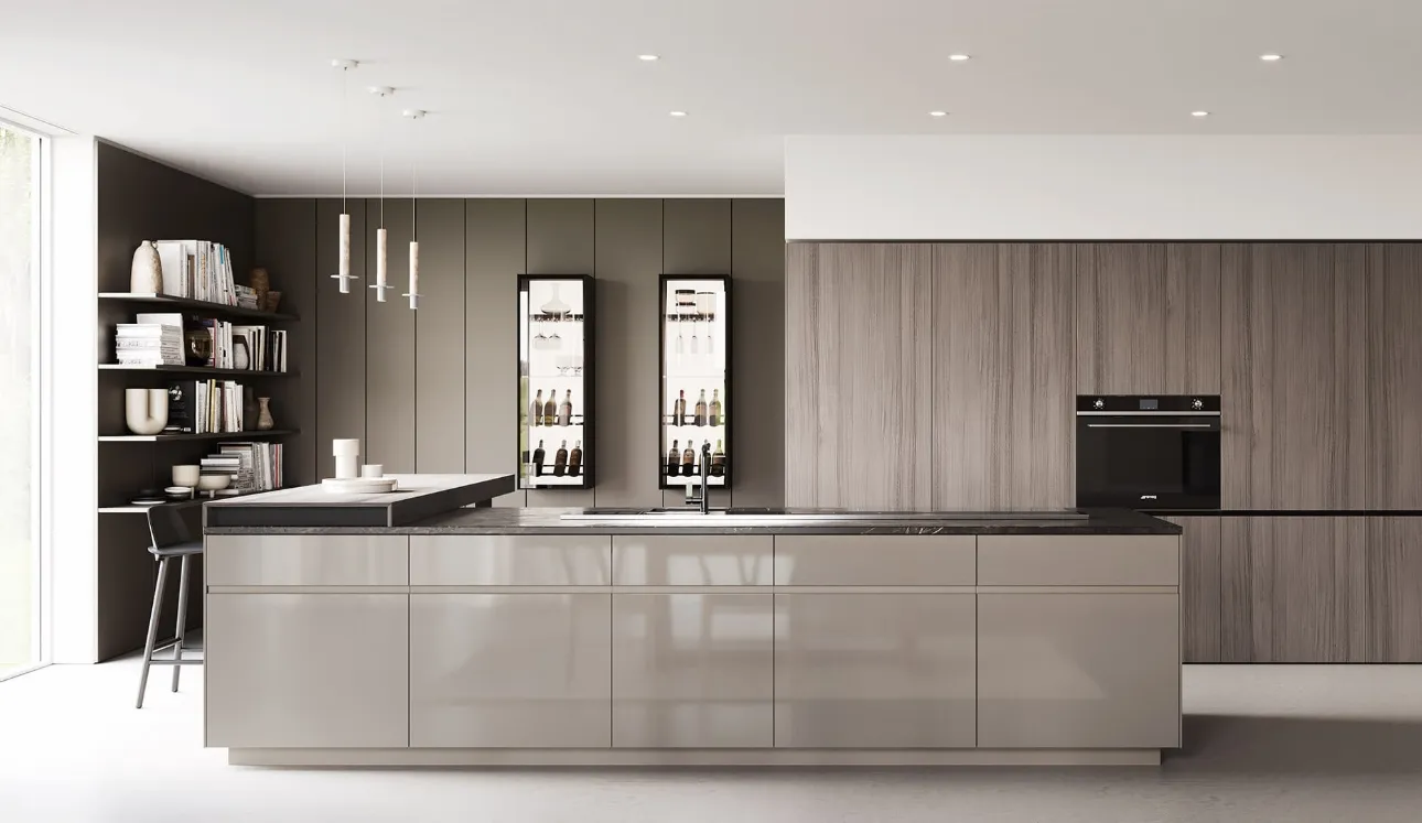 Cucina Design con isola in laccato lucido e top in marmo Sistemi 3|1|D22 di Copat Life