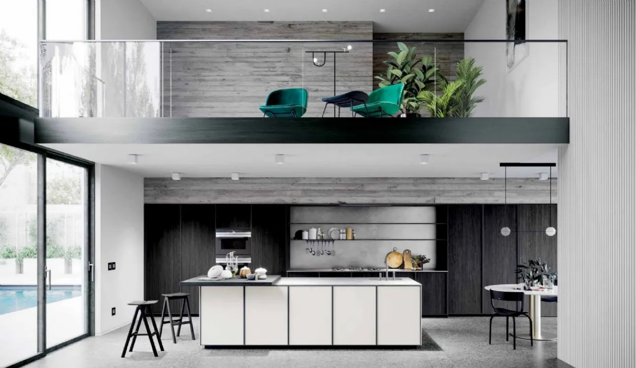 Cucina Design Fly&Keaton 05 in laccato opaco e Rovere con top in pietra con lavabo integrato di Nova Cucina