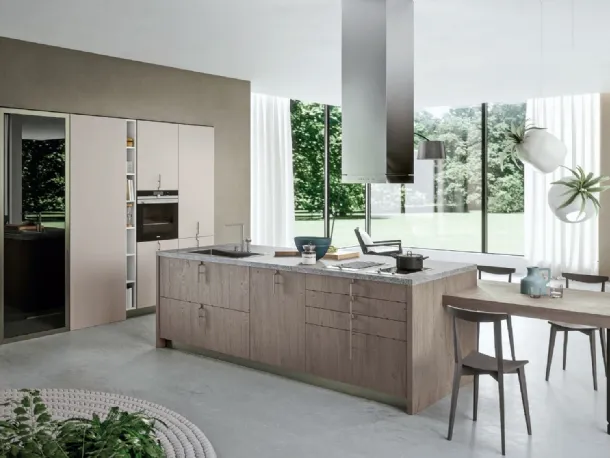 Cucina Design Lab13 con basi in LPL Rovere cenere con anta Plana di Aran