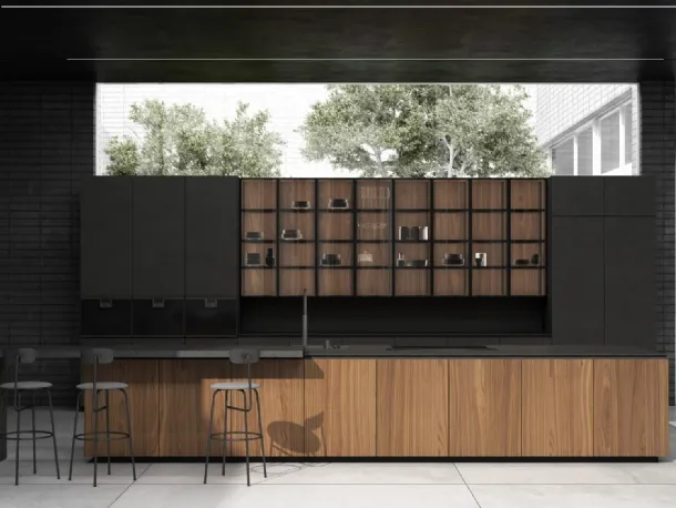 Cucina Design lineare Lab 40 04 in Noce Canaletto di Nova Cucina
