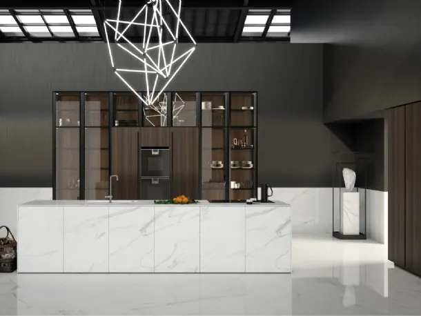 Cucina Design lineare Lab 40 05 in marmo bianco di Nova Cucina