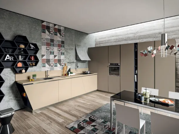 Cucina Design lineare Lab13 con anta inclinata in Fenix di Aran
