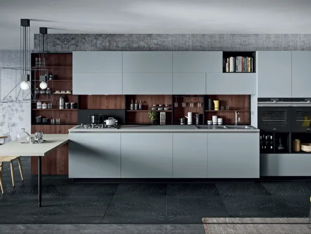 Cucina Design lineare Lab13 in laminato HPL Grigio con profilo in alluminio Nero di Aran