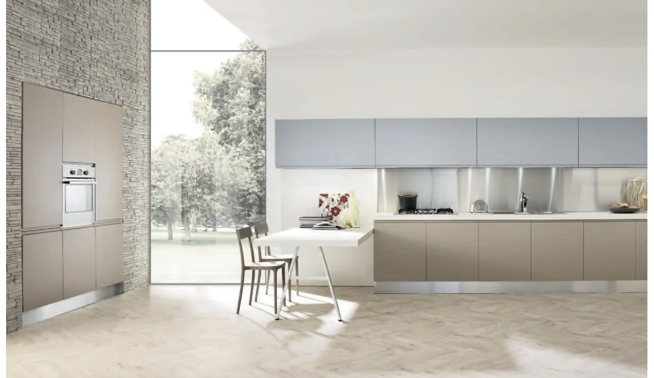 Cucina Design con penisola Masca in laccato Polvere e Corda opaco di Aran