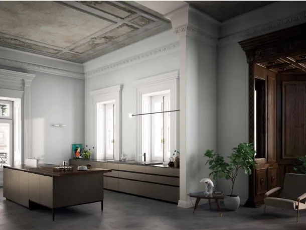 Cucina Design con isola MK1 03 in Alluminio bronzato di Nova Cucina