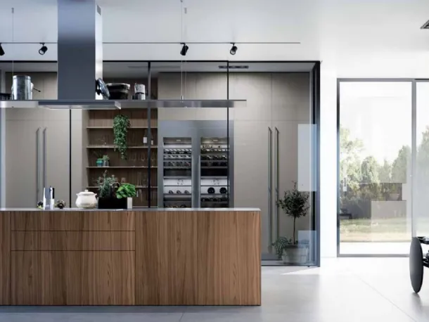 Cucina Design lineare MK1 04 in Noce Canaletto e Acciaio Inox di Nova Cucina