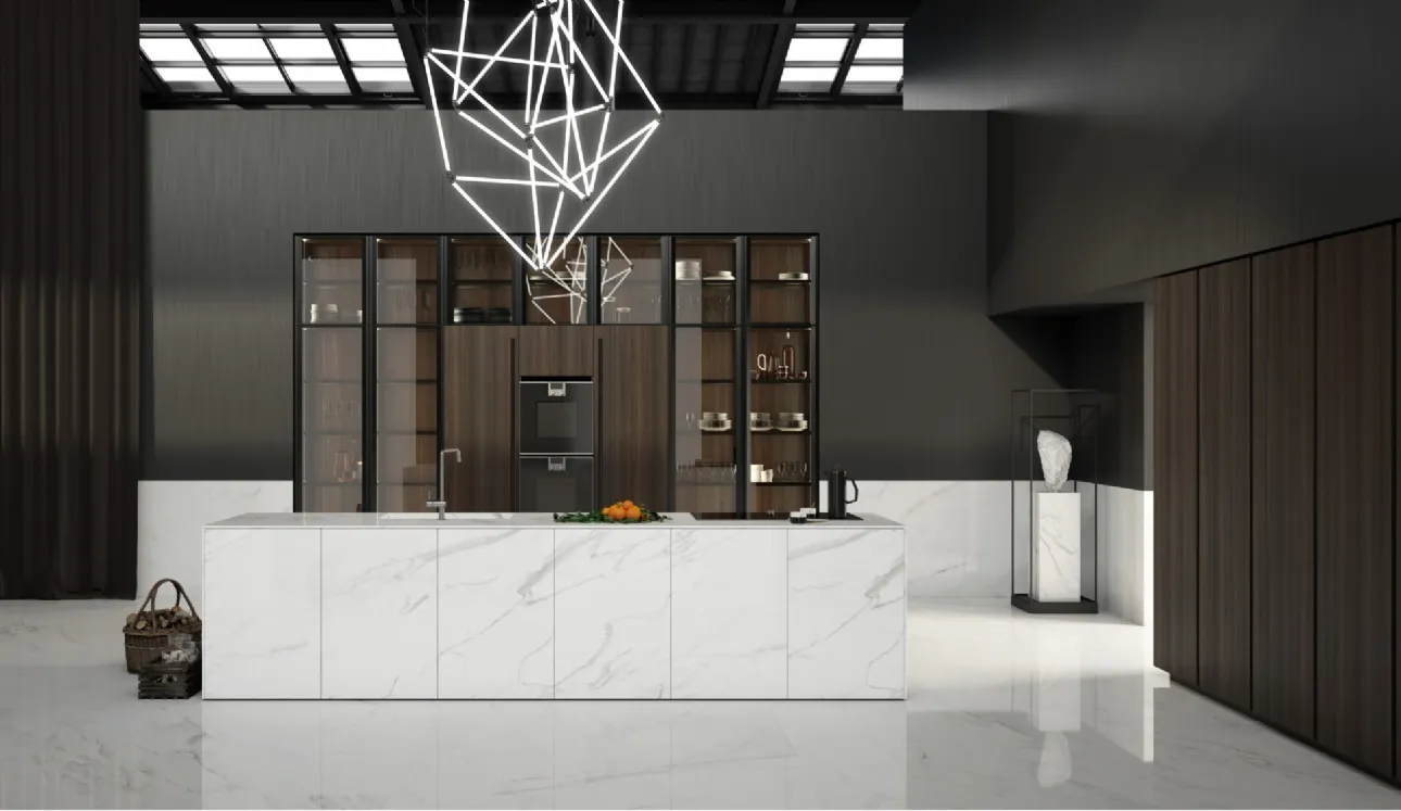 Cucina Design con isola MK1&Kyton Lab4/0 06 in marmo bianco di Nova Cucina