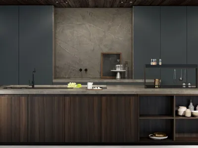 Cucina Design con isola MK1&Kyton Lab4/0 07  in legno con top in pietra di Nova Cucina