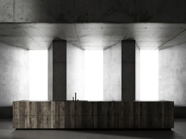 Cucina Design con isola Kyton Lab4|0 1 in rovere ossido e pietra gray di Nova Cucina
