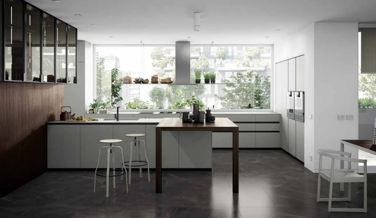 Cucina Design con penisola MK1 05 in Fenix, Rovere e vetro bronzato di Nova Cucina