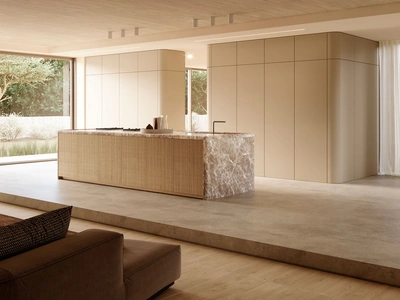 Cucina Design con isola Sistema 2-2_16 in laccato opaco e rovere light di Nova Cucina