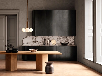 Cucina Design lineare Sistema 2-2_5 in laccato vintage acciaio di Nova Cucina