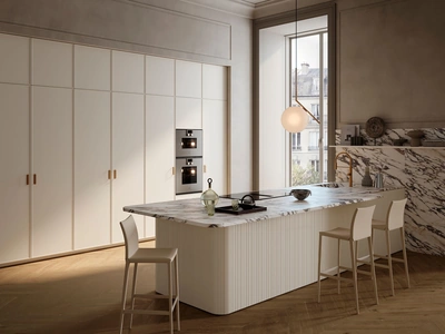 Cucina Design con penisola Sistema 2-2 Line_19 in laccato opaco di Nova Cucina