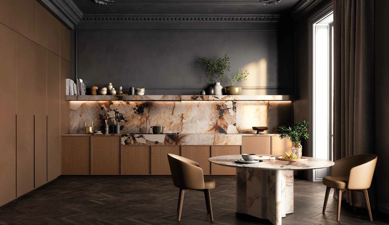 Cucina Design Sistema 2-2 Planet_18 in rovere camoscio e marmo di Nova Cucina