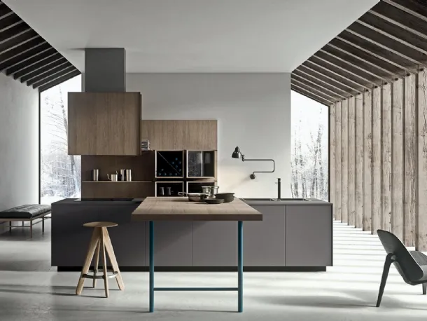 Cucina Design in laccato satinato e legno di rovere con penisola Sistemi 3|1|A di Copat Life