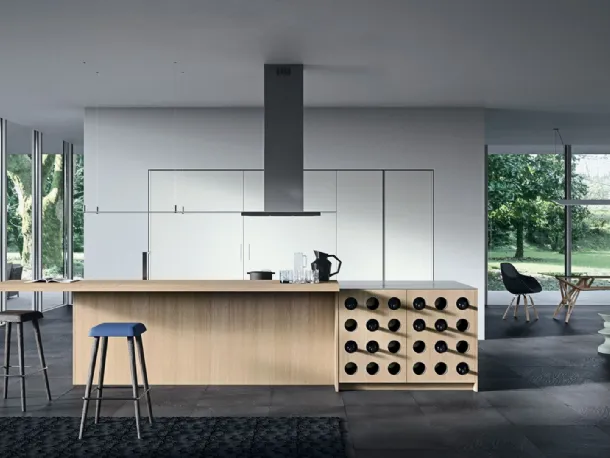 Cucina Design lineare in rovere nordico con top in acciaio inox Sistemi 3|1|C di Copat Life