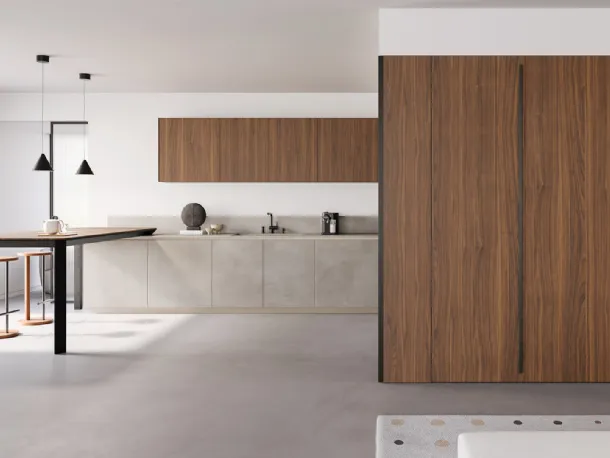 Cucina Design in gres e legno di noce con penisola Sistemi 3|1|E22 di Copat Life