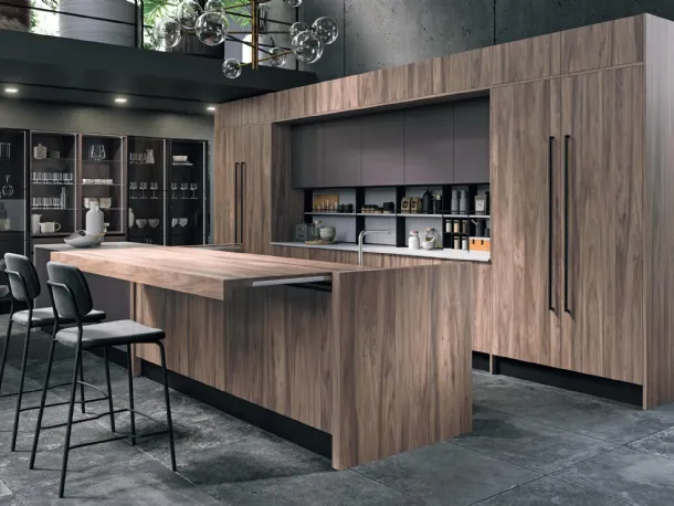 Cucina Design con isola Volare in Legno e Vetro di Aran