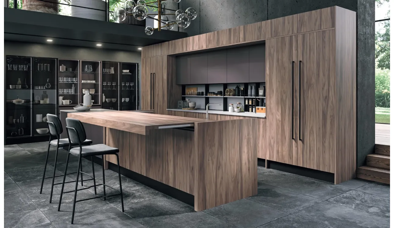 Cucina Design con isola Volare in Legno e Vetro di Aran