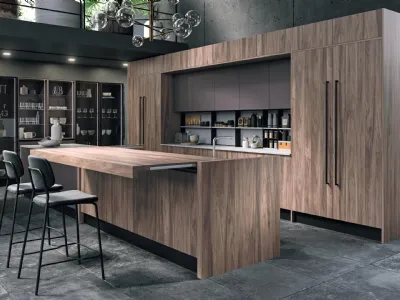 Cucina Design con isola Volare in Legno e Vetro di Aran