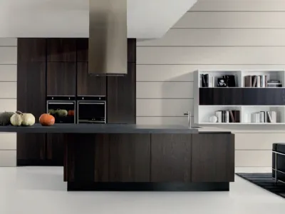 Cucina Design lineare Volare in Rovere termotrattato e top in Pietra di Aran