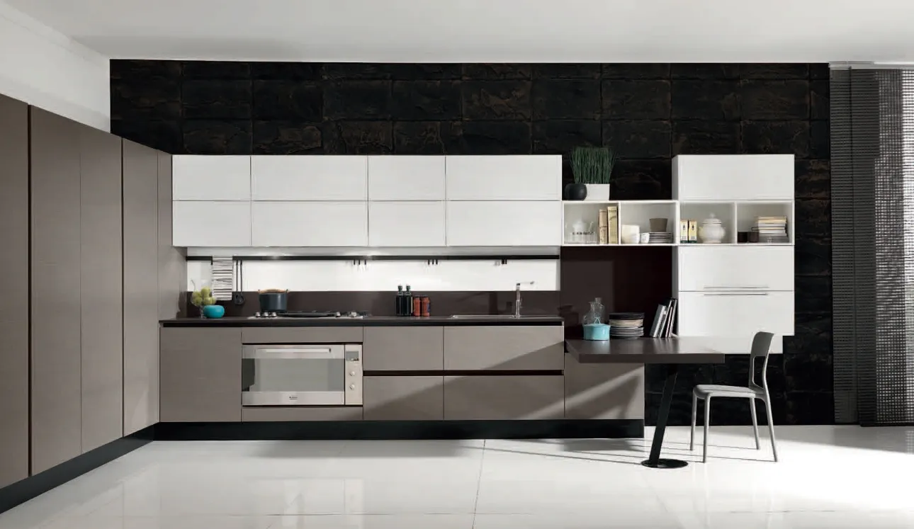 Cucina Design angolare Volare Yellow Fine laccato cenere e bianco di Aran