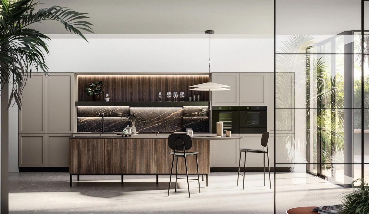 Cucina Moderna con isola Alma 01 in pet e laminato di Arredo3
