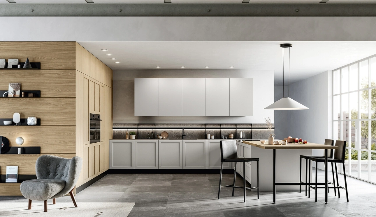 Cucina Moderna con penisola Alma 02 in pet e laminato di Arredo3