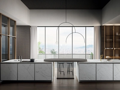 Cucina Moderna con penisola Kronos 01 in laminam di Arredo3