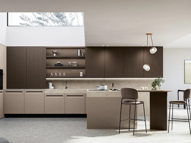 Cucina Moderna con penisola Tekna 02 in pet e noce di Arredo3