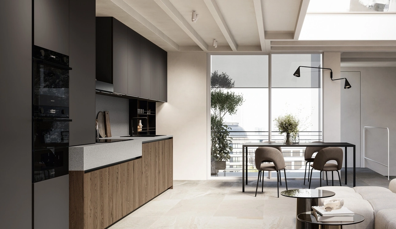 Cucina Moderna lineare Asia 02 in rovere e laccato di Arredo3