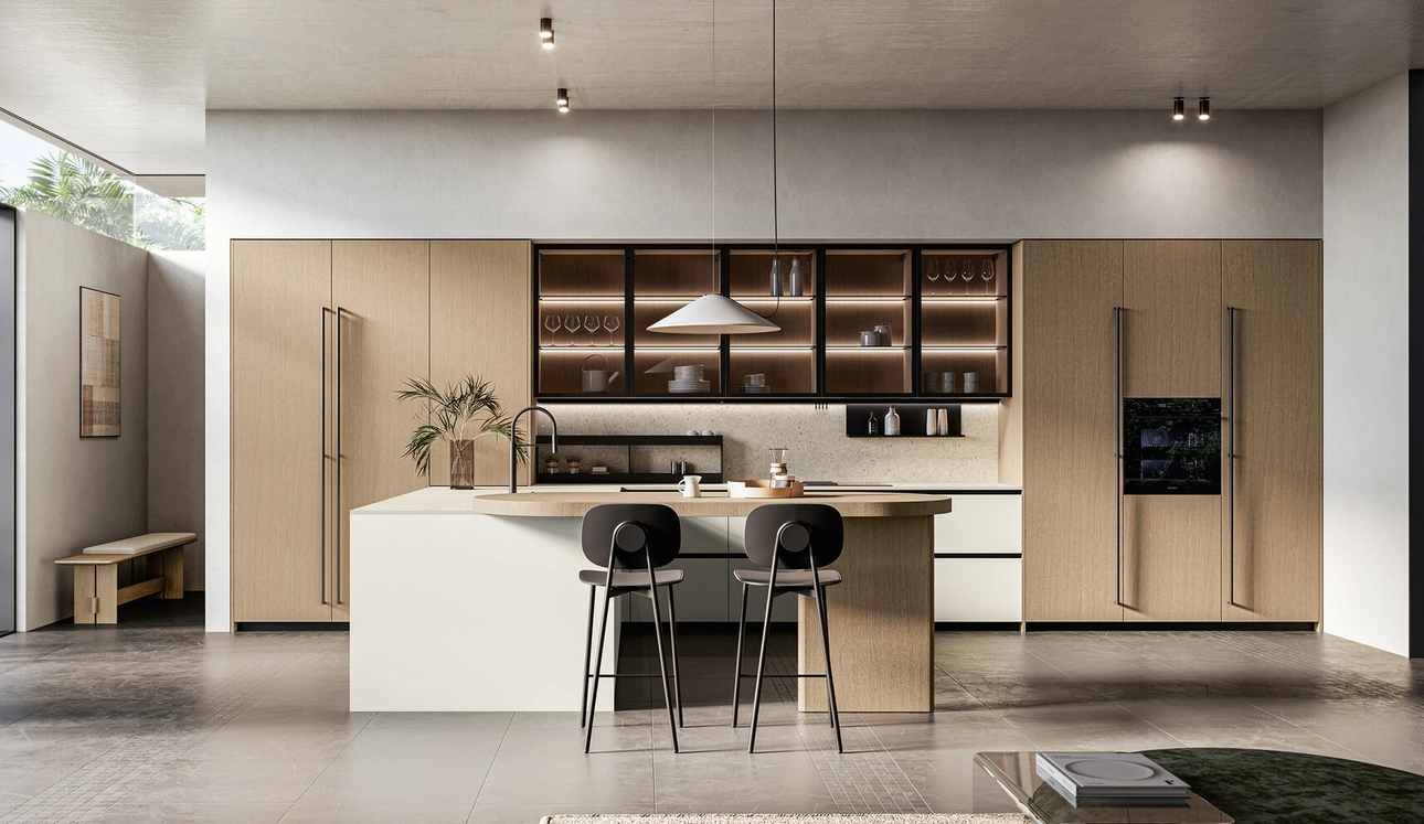 Cucina Moderna con penisola Asia 05 in laccato e legno di Arredo3