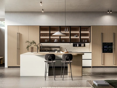 Cucina Moderna con penisola Asia 05 in laccato e legno di Arredo3