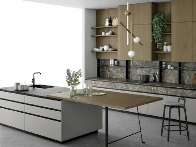 Cucina Moderna a isola in rovere e vetro laccato Aspen 004 di Doimo Cucine