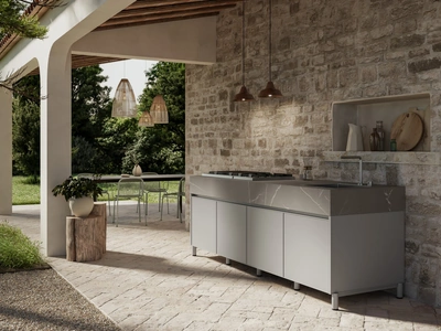 Cucina Moderna outdoor Aura 03 in alluminio e marmo di Arredo3