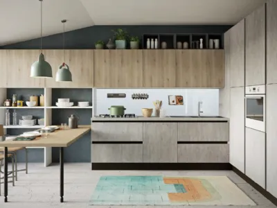 Cucina Moderna lineare Faro e Quadro in Pino grigio e Cemento chiaro di Aran