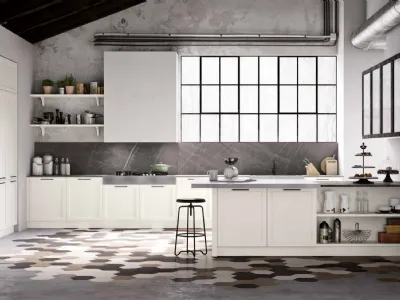 Cucina Moderna lineare Frame 01 in laccato opaco bianco e pietra di Nova Cucina