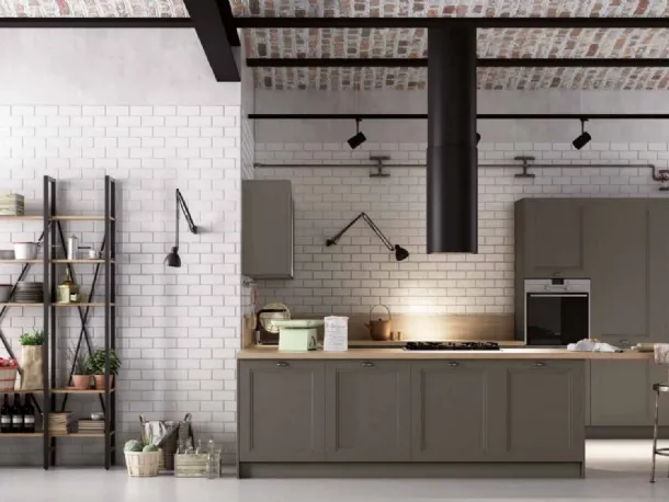 Cucina Moderna con penisola Frame 03 in legno di Frassino laccato e laminato di Nova Cucina