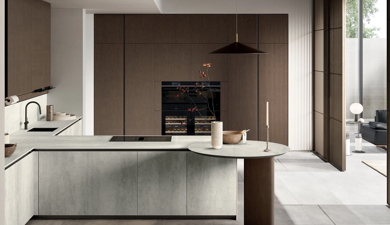 Cucina Moderna in gres con penisola Glass di Arredo3